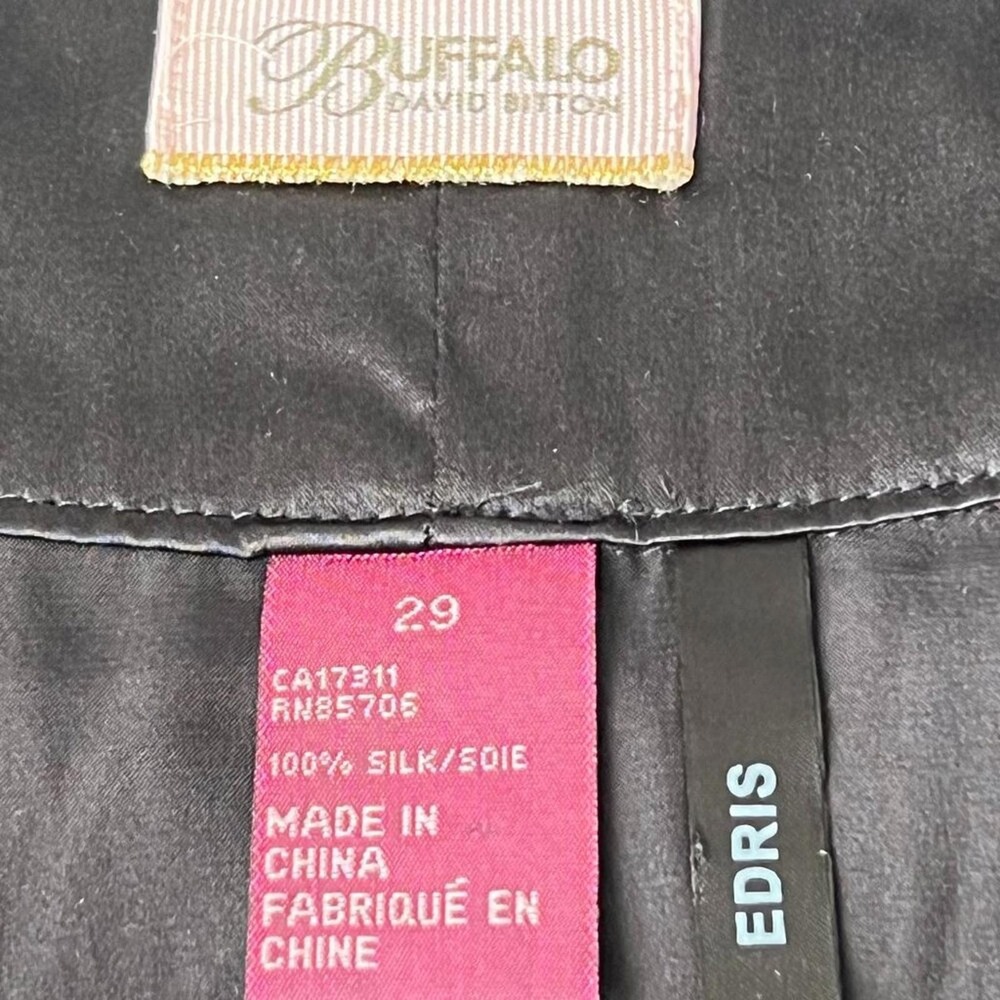 Vintage Buffalo David Bitton Size 29 Edris Black 100% Silk Cargo Midi Skirt - Picture 6 of 6